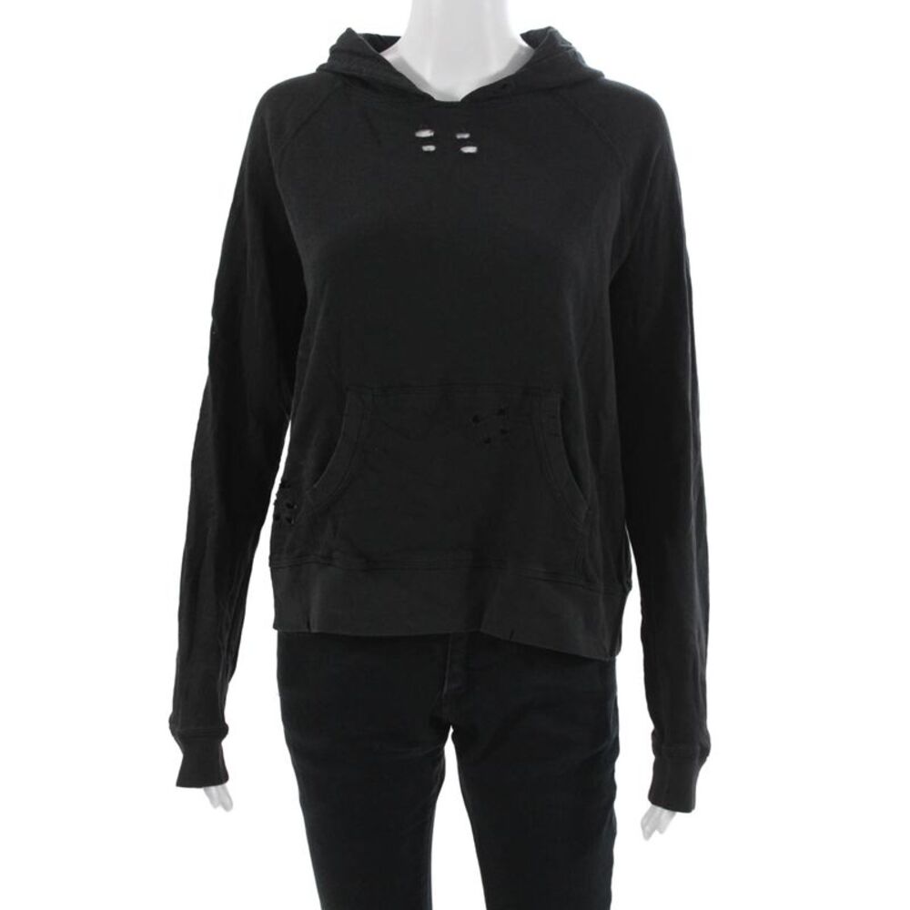 Leallo Women Pullover Hoodie Black 100% Cotton Long Sleeve Size M
